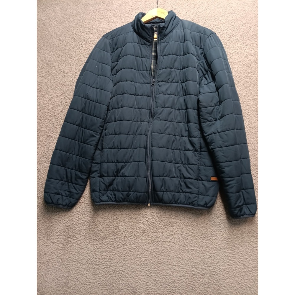 Voyager Men's Quilted Puffer Jacket L Navy Blue Full Zip Stand Collar Fleece-Lin